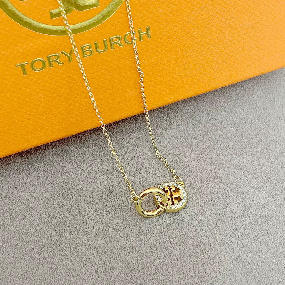 Tory Burch Interlock Pave Gold Round Double Sided Full Diamond Double Chain